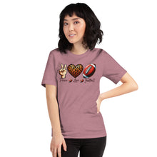 Load image into Gallery viewer, Peace Love Football (leopard heart) Unisex t-shirt