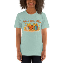 Load image into Gallery viewer, Peace Love Fall Orange Heart Unisex t-shirt