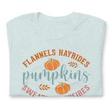 Load image into Gallery viewer, Flannels, Hayrides, Pumpkins Unisex t-shirt