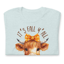 Load image into Gallery viewer, It's Fall Y'All Highland Cow Unisex t-shirt (Lighter Colors)