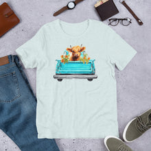 Load image into Gallery viewer, Baby Highland Cow in a Blue Truck Unisex t-shirt