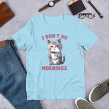 Load image into Gallery viewer, I Don’t Do Mornings (cat) Unisex t-shirt