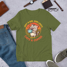 Load image into Gallery viewer, Just a Girl Who Loves Cats & Coffee Unisex t-shirt