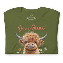 Load image into Gallery viewer, Give Grace, Jesus Did (Highland Cow) Unisex t-shirt