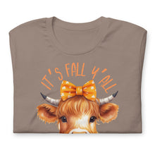 Load image into Gallery viewer, It's Fall Y'All Highland Cow Unisex t-shirt (Darker Colors)