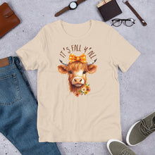 Load image into Gallery viewer, It's Fall Y'All Highland Cow Unisex t-shirt (Lighter Colors)
