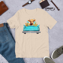 Load image into Gallery viewer, Baby Highland Cow in a Blue Truck Unisex t-shirt