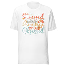 Load image into Gallery viewer, Stressed, Blessed & Pumpkin Spiced Obsessed Unisex t-shirt