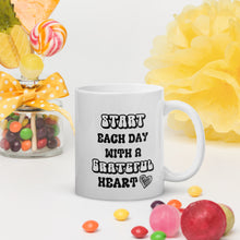 Load image into Gallery viewer, Start Each Day With A Grateful Heart (Retro Text) White glossy mug