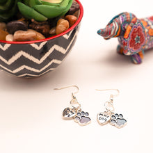 Load image into Gallery viewer, Pet Paw "I Love My Dog" Silver Charm Earrings