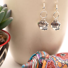 Load image into Gallery viewer, Pet Paw "I Love My Dog" Silver Charm Earrings