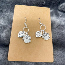 Load image into Gallery viewer, Pet Paw "I Love My Dog" Silver Charm Earrings