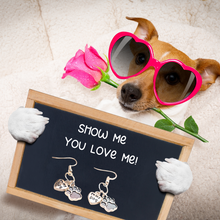 Load image into Gallery viewer, Pet Paw "I Love My Dog" Silver Charm Earrings