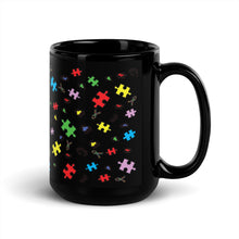 Load image into Gallery viewer, Autism Puzzle Pieces and Ribbons Black Glossy Mug
