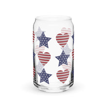 Load image into Gallery viewer, Patriotic Stars and Hearts Can-shaped glass
