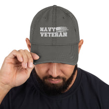 Load image into Gallery viewer, Navy Veteran Distressed Dad Hat

