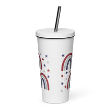 Load image into Gallery viewer, Patriotic Rainbows Insulated tumbler with a straw
