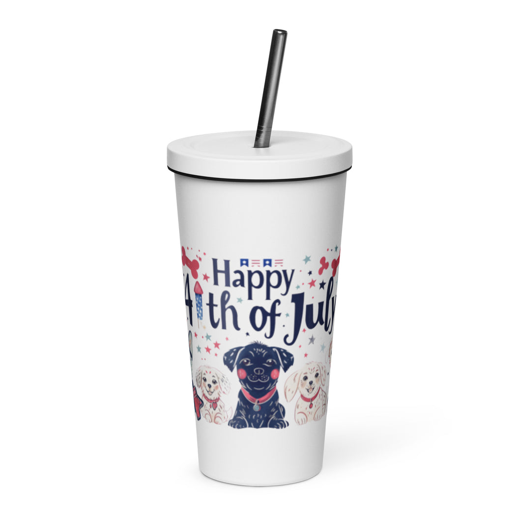 Happy 4th Of July Cute Dogs Insulated tumbler with a straw