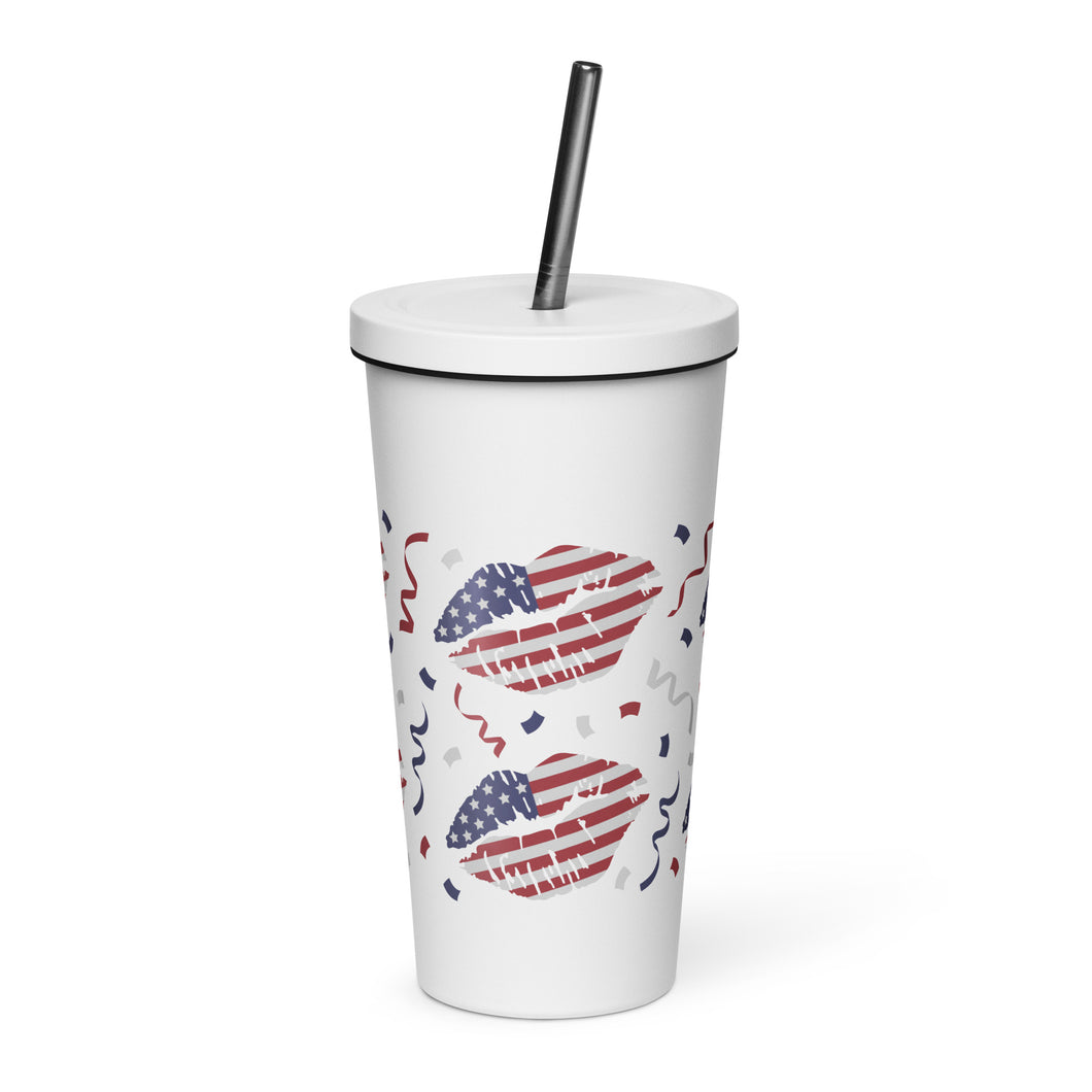 Patriotic Lips Insulated tumbler with a straw