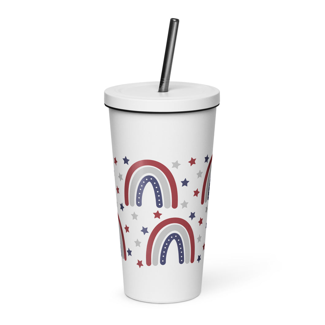 Patriotic Rainbows Insulated tumbler with a straw