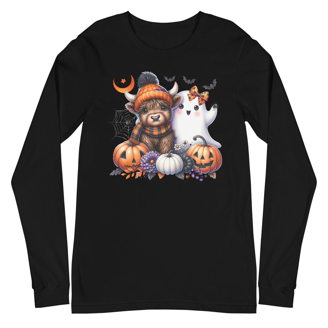 Cute and Spooky Highland Cow Unisex Long Sleeve Tee