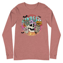 Load image into Gallery viewer, Retro Beachy Halloween Skull Unisex Long Sleeve Tee
