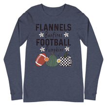Load image into Gallery viewer, Flannels Bonfires Football Pumpkins Unisex Long Sleeve Tee
