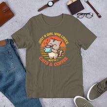 Load image into Gallery viewer, Just a Girl Who Loves Cats &amp; Coffee Unisex t-shirt
