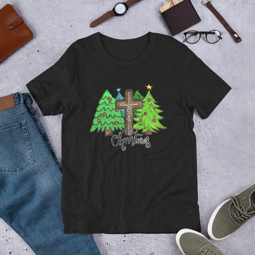 Jesus Christmas Trees and Cross Unisex t-shirt