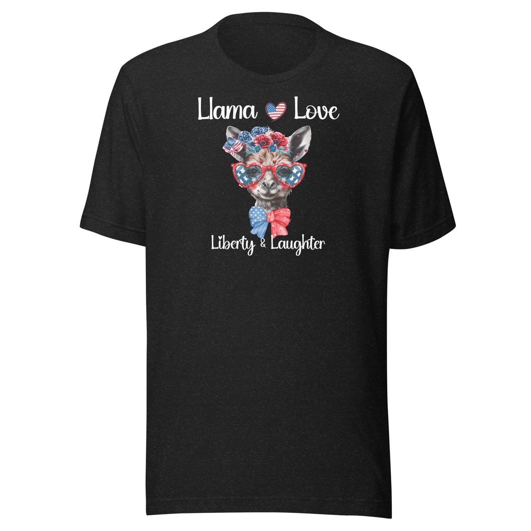 Llama Love Liberty & Laughter Unisex t-shirt