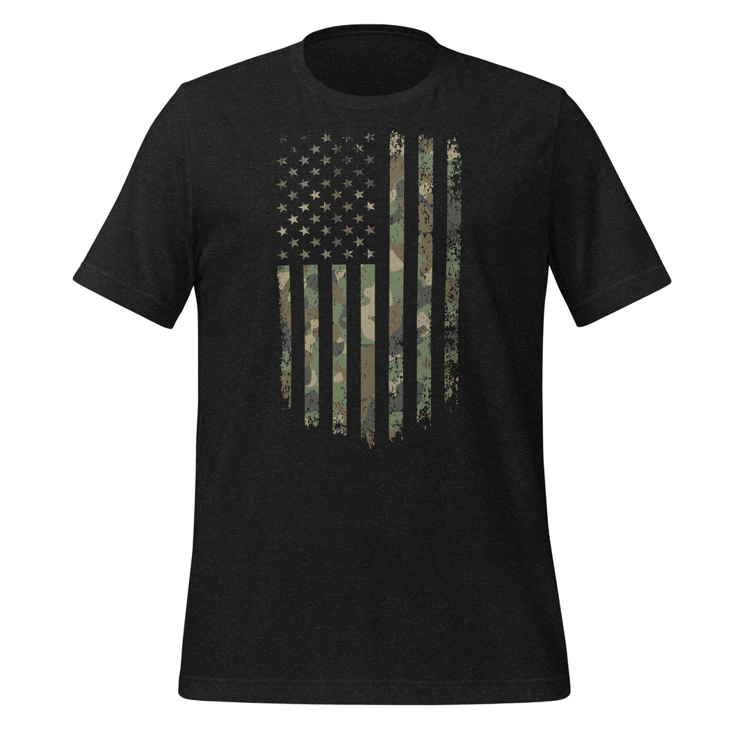 Camo American Flag Vertical Unisex t-shirt