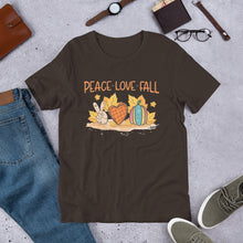 Load image into Gallery viewer, Peace Love Fall Orange Heart Unisex t-shirt

