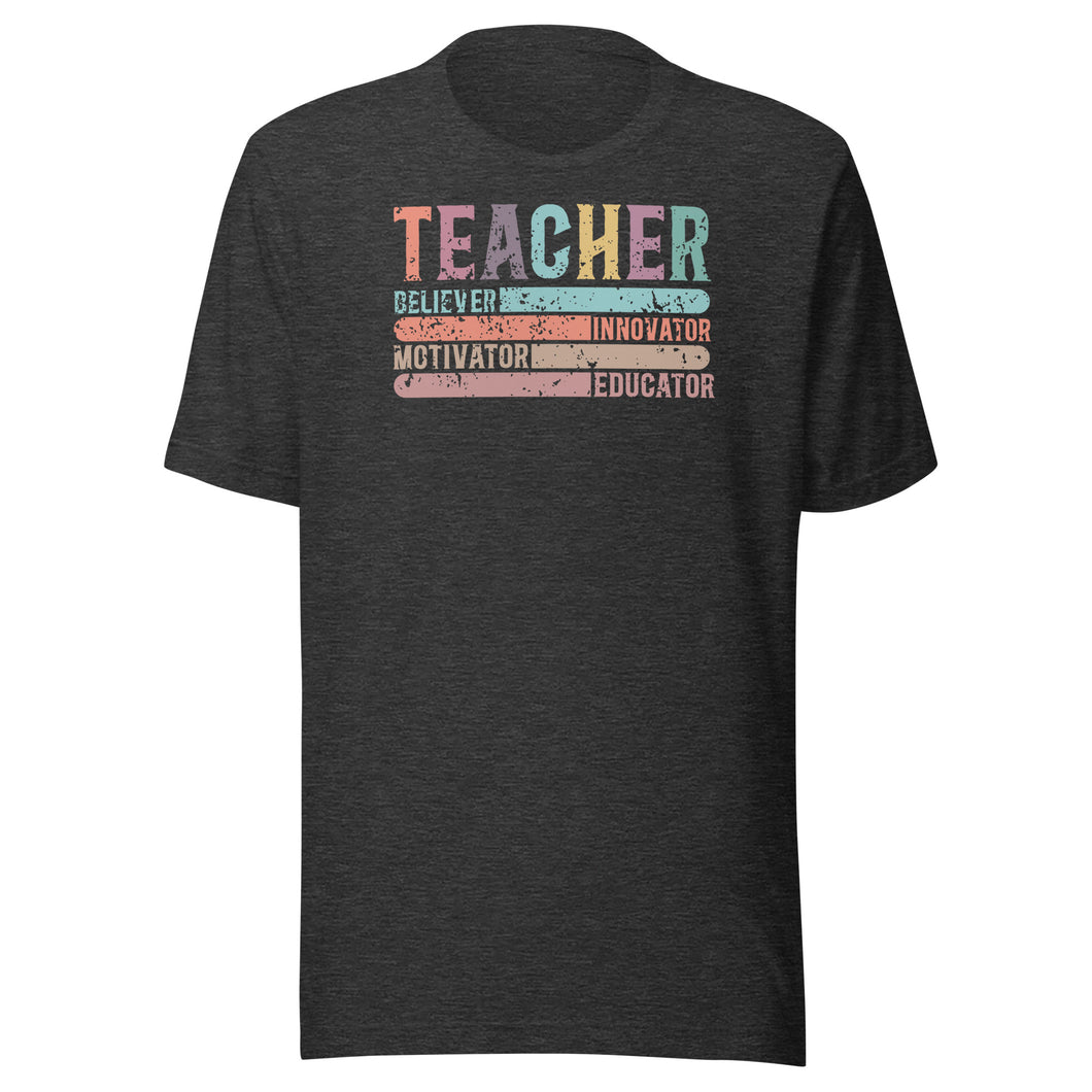 Teacher Words Retro Lines Unisex t-shirt