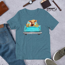 Load image into Gallery viewer, Baby Highland Cow in a Blue Truck Unisex t-shirt
