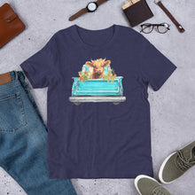 Load image into Gallery viewer, Baby Highland Cow in a Blue Truck Unisex t-shirt
