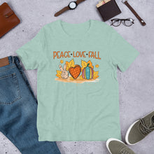Load image into Gallery viewer, Peace Love Fall Orange Heart Unisex t-shirt
