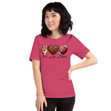Load image into Gallery viewer, Peace Love Football (leopard heart) Unisex t-shirt
