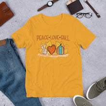 Load image into Gallery viewer, Peace Love Fall Orange Heart Unisex t-shirt

