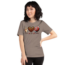 Load image into Gallery viewer, Peace Love Football (leopard heart) Unisex t-shirt
