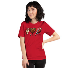 Load image into Gallery viewer, Peace Love Football (leopard heart) Unisex t-shirt
