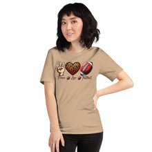 Load image into Gallery viewer, Peace Love Football (leopard heart) Unisex t-shirt
