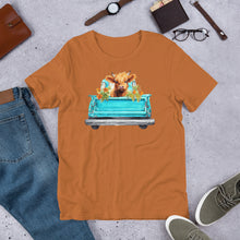 Load image into Gallery viewer, Baby Highland Cow in a Blue Truck Unisex t-shirt
