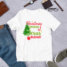 Load image into Gallery viewer, Christmas Obsessed and Jesus Blessed Unisex t-shirt
