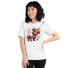 Load image into Gallery viewer, Hugs Kisses Valentines Wishes (highland cow) Unisex t-shirt
