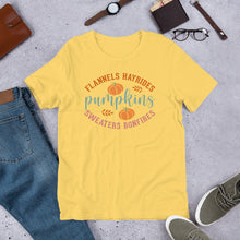 Load image into Gallery viewer, Flannels, Hayrides, Pumpkins Unisex t-shirt
