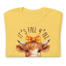 Load image into Gallery viewer, It&#39;s Fall Y&#39;All Highland Cow Unisex t-shirt (Lighter Colors)
