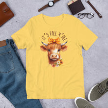 Load image into Gallery viewer, It&#39;s Fall Y&#39;All Highland Cow Unisex t-shirt (Lighter Colors)
