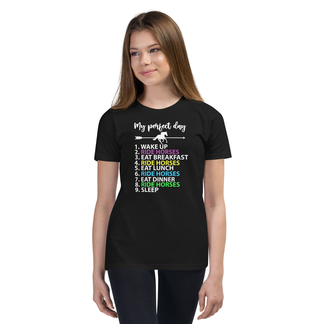Horses Tee - My Perfect Day Ride Horses Youth Short Sleeve T-Shirt