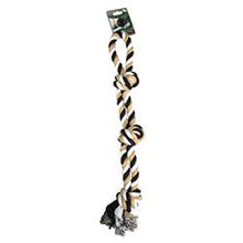 Load image into Gallery viewer, Picture of Three-Knot Dental Kotton Multi-Knot Tug Rope.  Rope has three knots and a hand loop.  Displayed on a white background.
