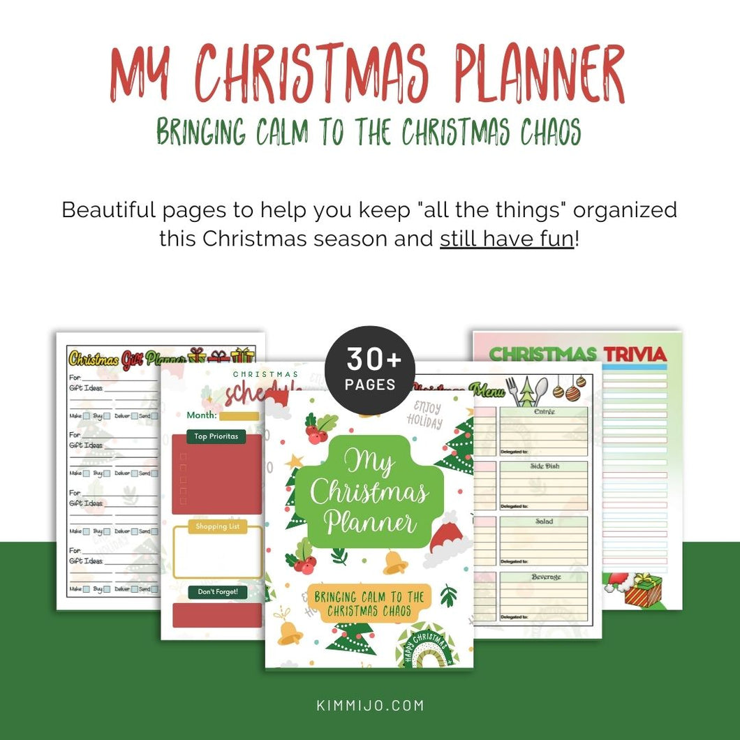 Picture of a selection of pages from the My Christmas Planner.  Says 